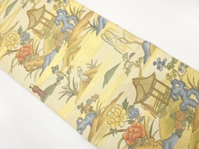 JAPANESE KIMONO / ANTIQUE KIMONO / SILK / WOVEN SCENERY OF CHINA